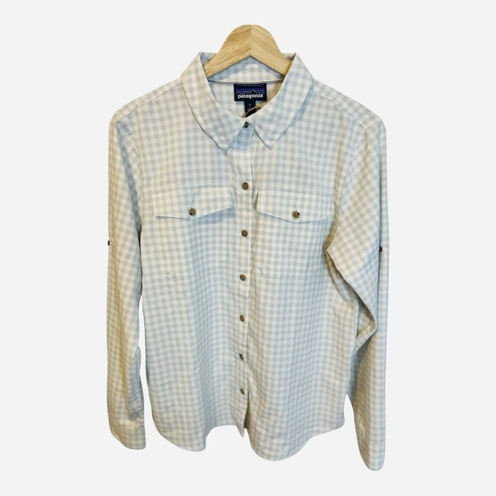 Patagonia Light Blue and White Gingham Button-Down Shirt